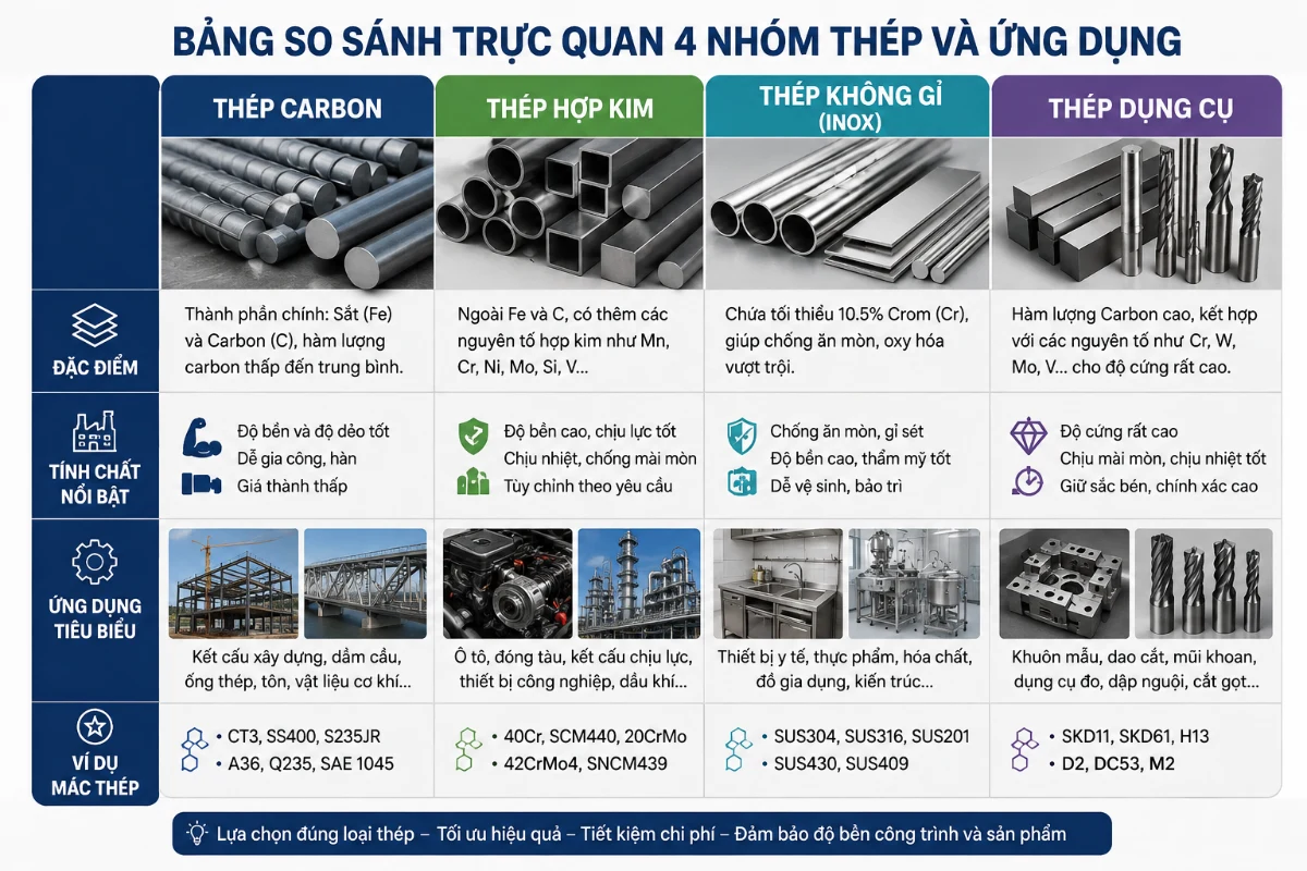 ứng dụng của các loại thép