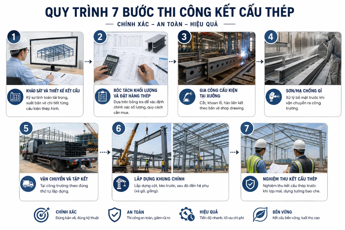 Quy trình thi công kết cấu thép