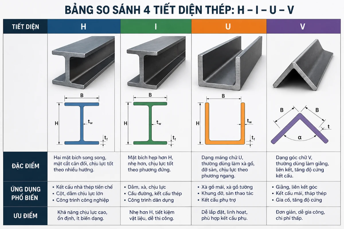 So sánh các loại thép hình
