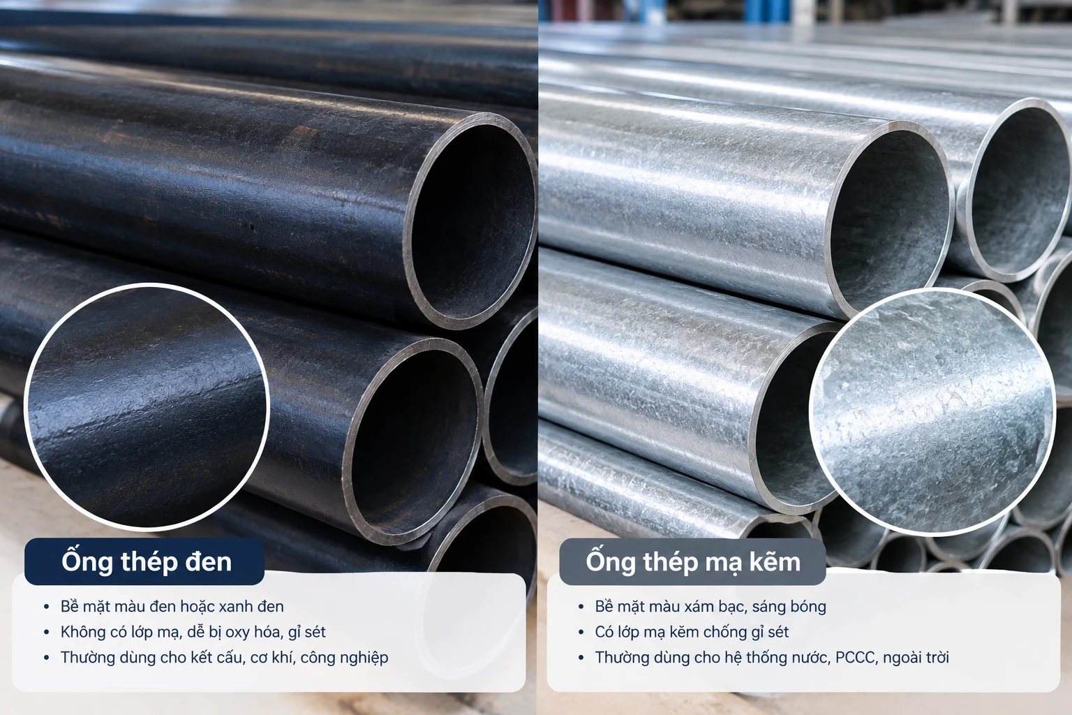 Thép Ống Đen vs Thép Ống Mạ Kẽm: Nên Chọn Loại Nào?